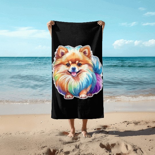 Pomeranian Watercolor Beach Towels