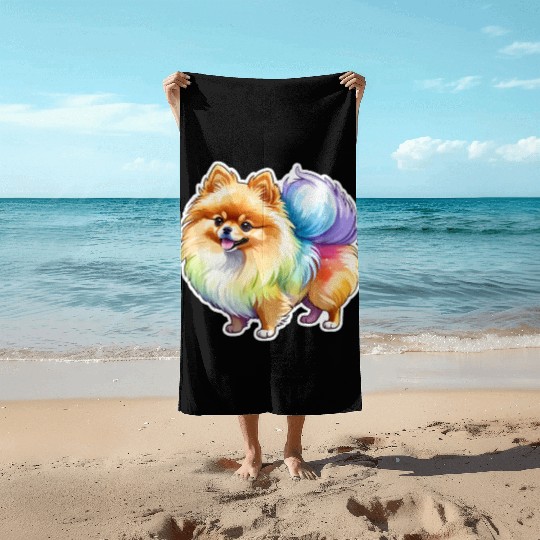 Pomeranian Watercolor Beach Towels