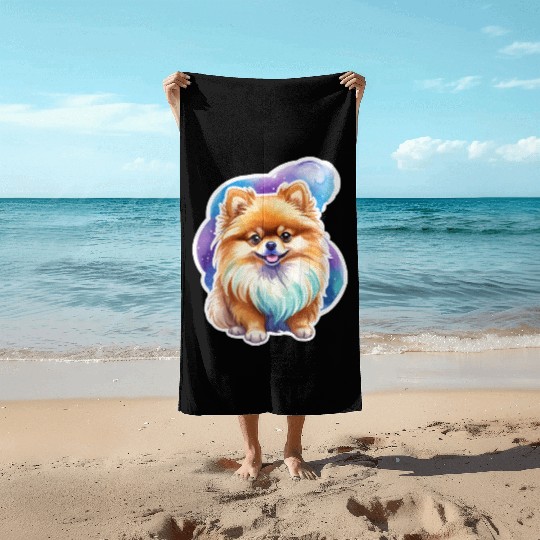 Pomeranian Watercolor Beach Towels