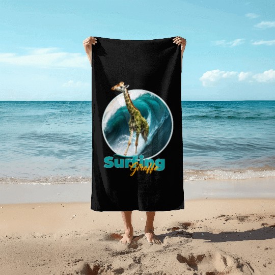 Surfing Giraffe in a Storm Beach Towels