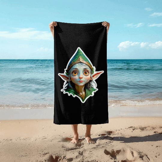 Fantasy Elf with Large Eyes Beach Towels