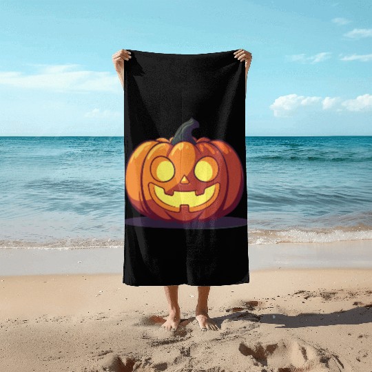 Happy Jack-o'-Lantern Pumpkin Beach Towels