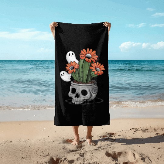 A lively cactus with brilliant orange flowers Beach Towels