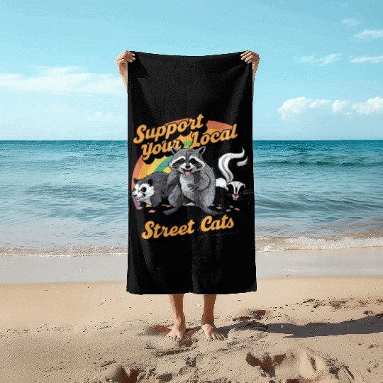 Support Your Local Street Cats Raccoon Beach Towels