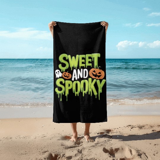 Sweet and Spooky - Sweet Halloween Saying Beach Towels