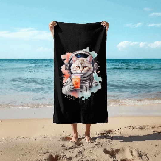 Space Cat Japanese Retro Kawaii Cute Kawaii Astron Beach Towels