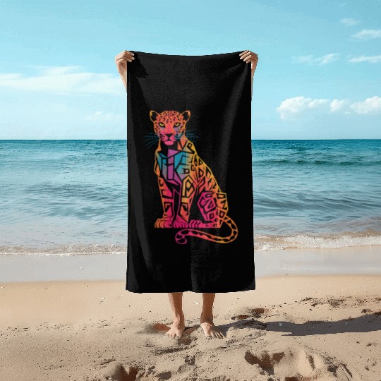 Colorful Geometric Jaguar Artwork for Bold Beach Towels