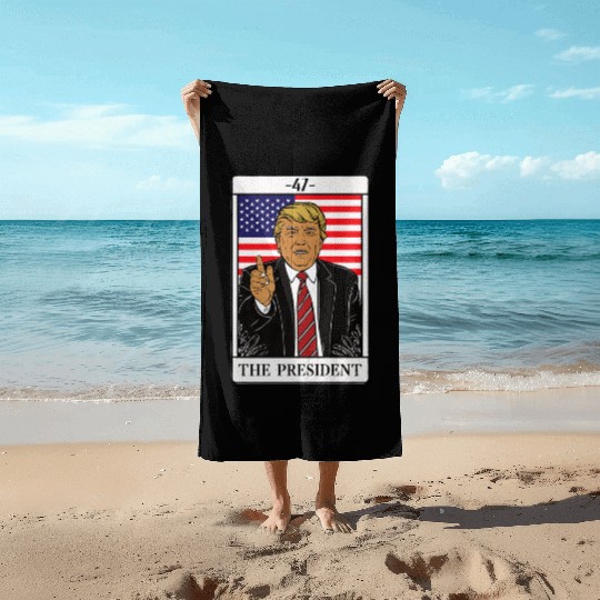 Trump 2024 The President Tarot Card 47 Premium Beach Towels