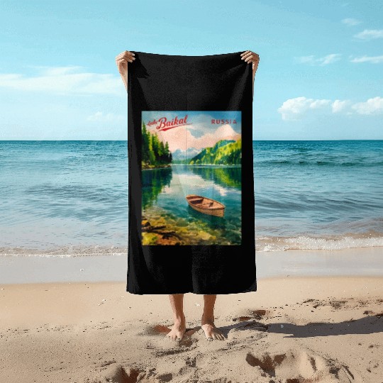 Vintage Travel Lake Baikal Russia Retro Scenic Beach Towels