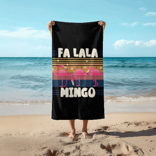 Candy Cane Flamingoes Fa La La MINGO Flamingo Beach Towels