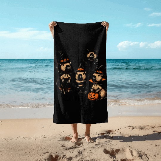 Adorable Spooky Capybara Halloween Costume Beach Towels