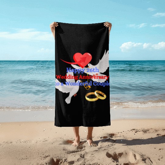 wedding Anniversary 26th Beach Towels