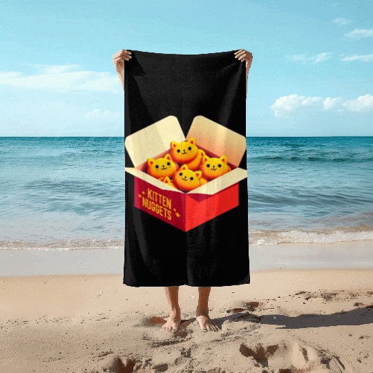 Kitten Nuggets Food Pun Cat Lover Gift Chicken Nug Beach Towels