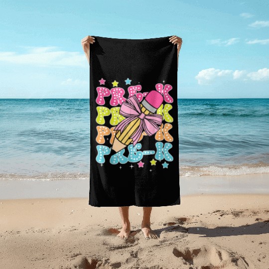 Pre K Teacher Pencil Coquette Bow Back To School K Beach Towels