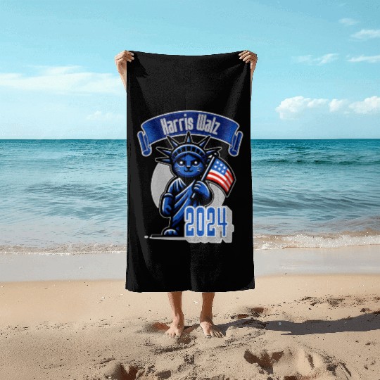 Cat Lady Harris Walz Statue of Liberty 2024 Beach Towels