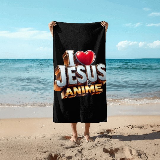 I Love Jesus & Anime Beach Towels