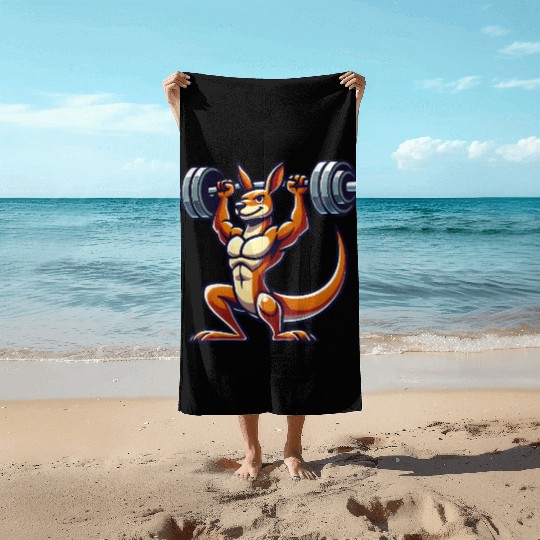 Kangaroo barbell gym fitness workout training Beach Towels