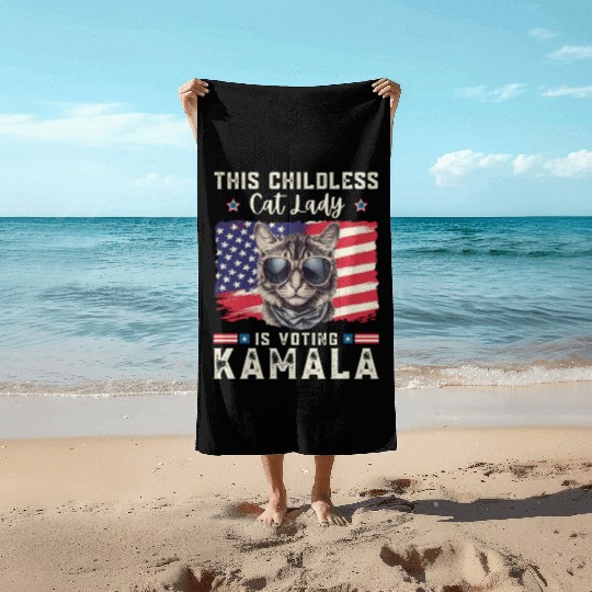 This childless Cat lady for kamala Harris 2024 Beach Towels