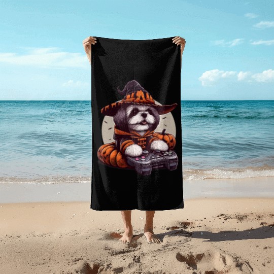 Gamers design for dog lovers and Halloween Beach Towels