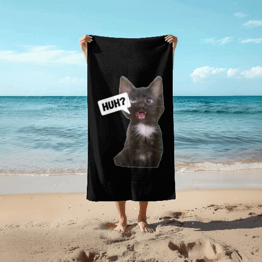 Funny Cross Eyed Cat Meme Huh Funny Cat Beach Towels