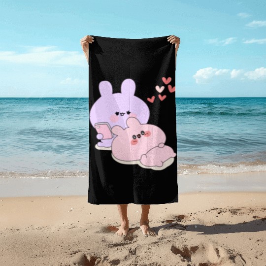 Pink Chilling with Blue Beach Towels
