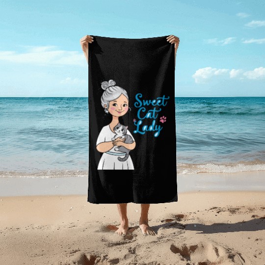 sweet cat lady Beach Towels