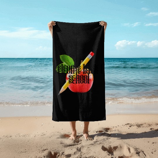 "Welcome Back to School - Red Apple and Yellow Pen Beach Towels