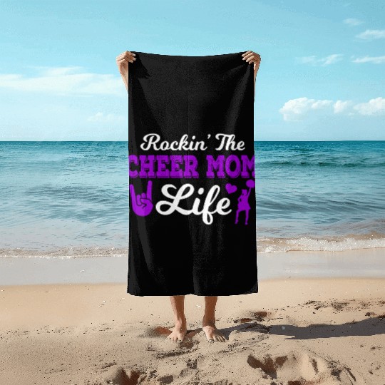 Rockin Cheer Mom Life Cheerleading Mother's Day Beach Towels