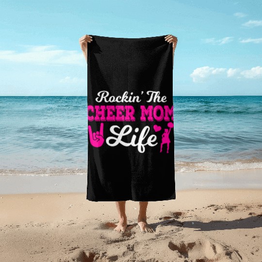 Rockin Cheer Mom Life Cheerleading Mother's Day Beach Towels
