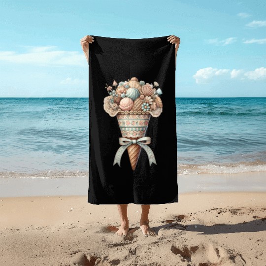 An ice cream cone filled with sweet delicacies Beach Towels