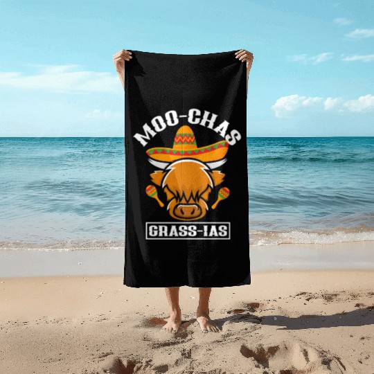 Highland Cow Moo-chas Grass-ias Beach Towels