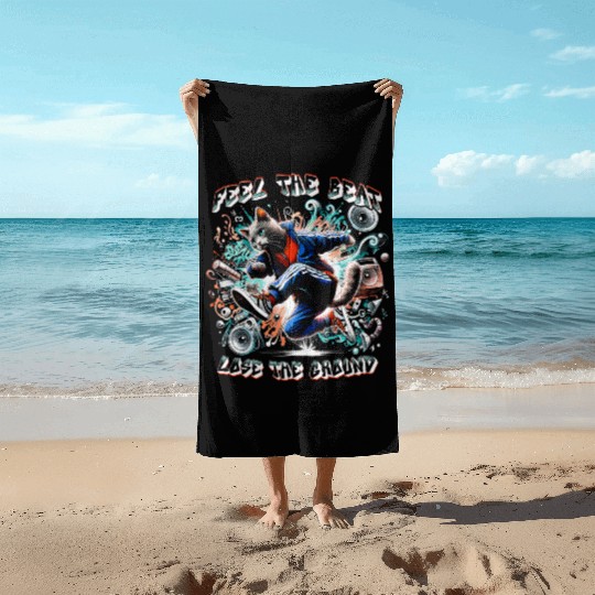 Breakdancing B-boy Feel the beat Beach Towels