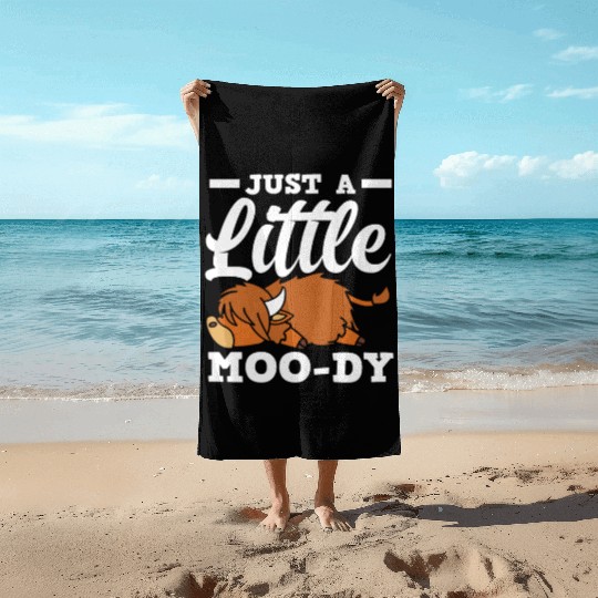 Just A Little Moody Highland Cow Beach Towels