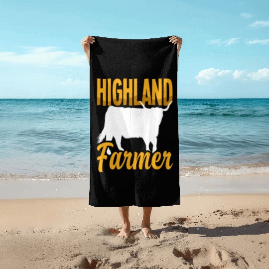Highland Farmer Scottish Highland Cow Beach Towels
