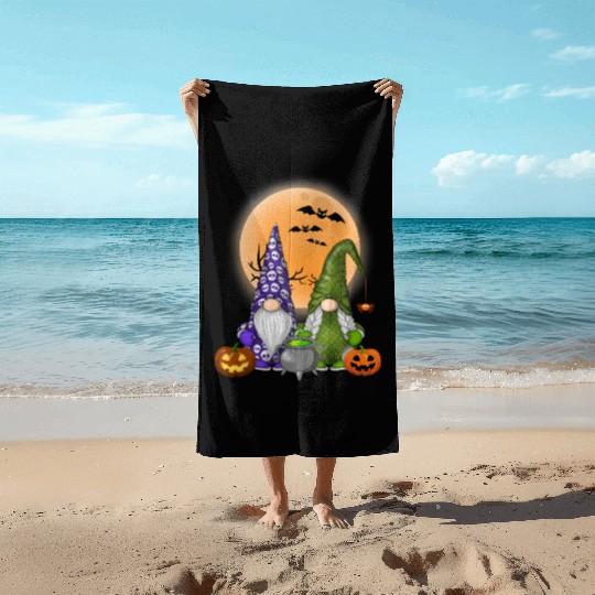 Gnome Witch Halloween Pumpkin Autumn Fall Holiday Beach Towels