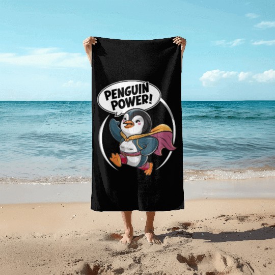Penguin Power Superhero Fun Graphic Beach Towels