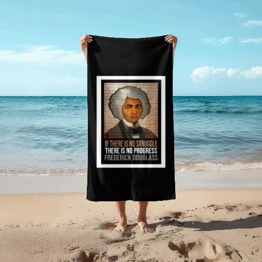 Frederick Douglass illustrated portrait and quote Beach Towels