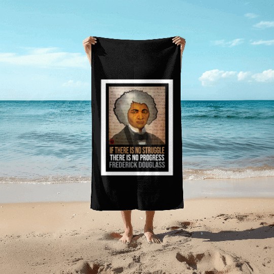 Frederick Douglass illustrated portrait and quote Beach Towels