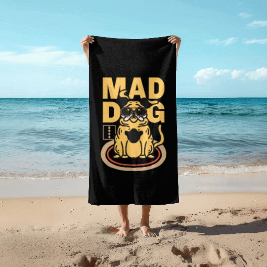 Mad Dog Animal Beach Towels