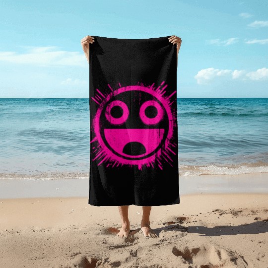 Pink Joyful Face Beach Towels