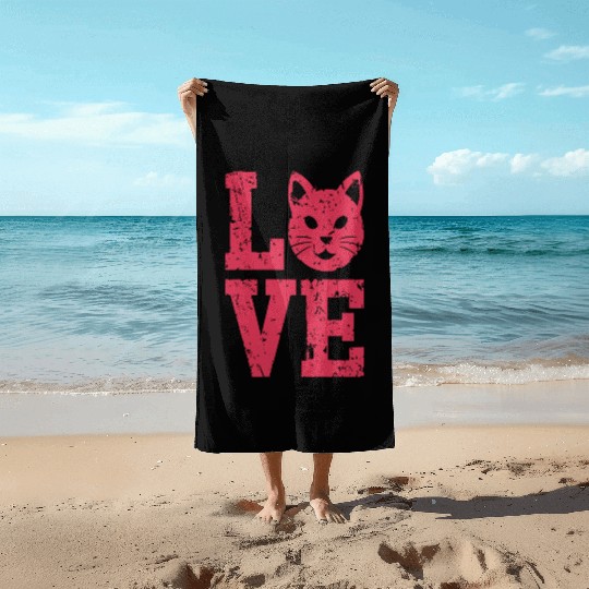 Love funny cat face Beach Towels