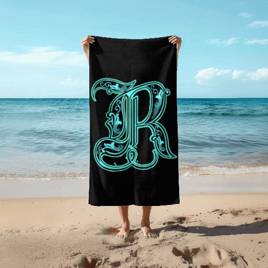 Neon Ornate Letter R Design Beach Towels