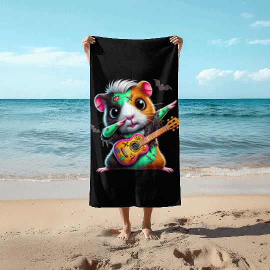 Dabbing Guinea Pig Zombie Squad Guitar Hallow Beach Towels