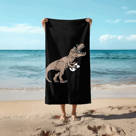 T. Rex Dino DJ Dinosaur Party Animal Plays Guitar Beach Towels