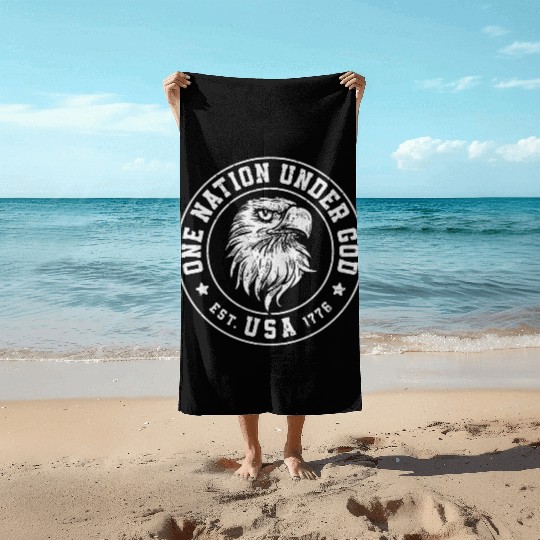 One Nation Under God Est. USA 1776 American Eagle Beach Towels