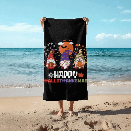 Happy Hallothanksmas Halloween Thanksgiving Beach Towels
