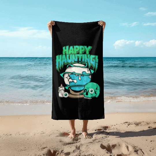 Happy Haunting Skull Beach Towels: Urban Streetwear wit
