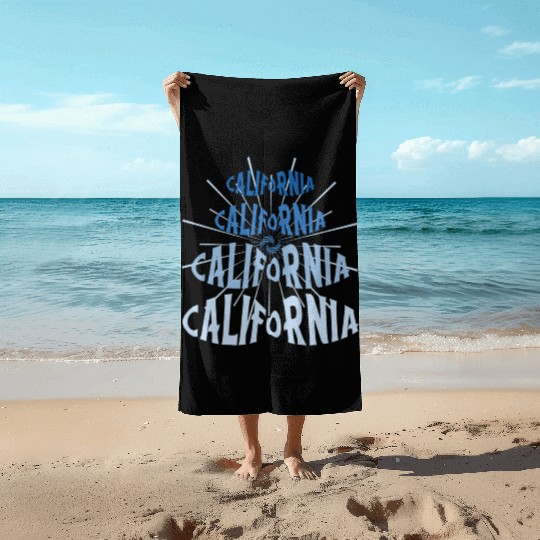 California West Coast Golden State Blue Graphic Beach Towels