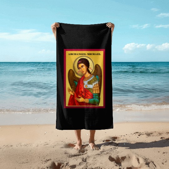 Archangel Michail Orthodox pray icon Beach Towels