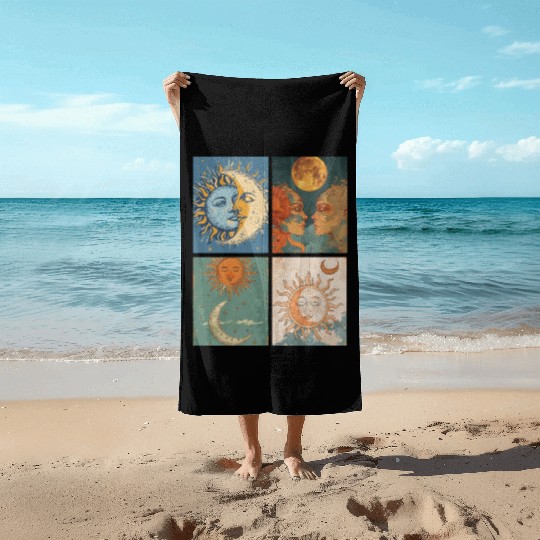 Moon and Sun Tarot Card Designed Look Beach Towels
